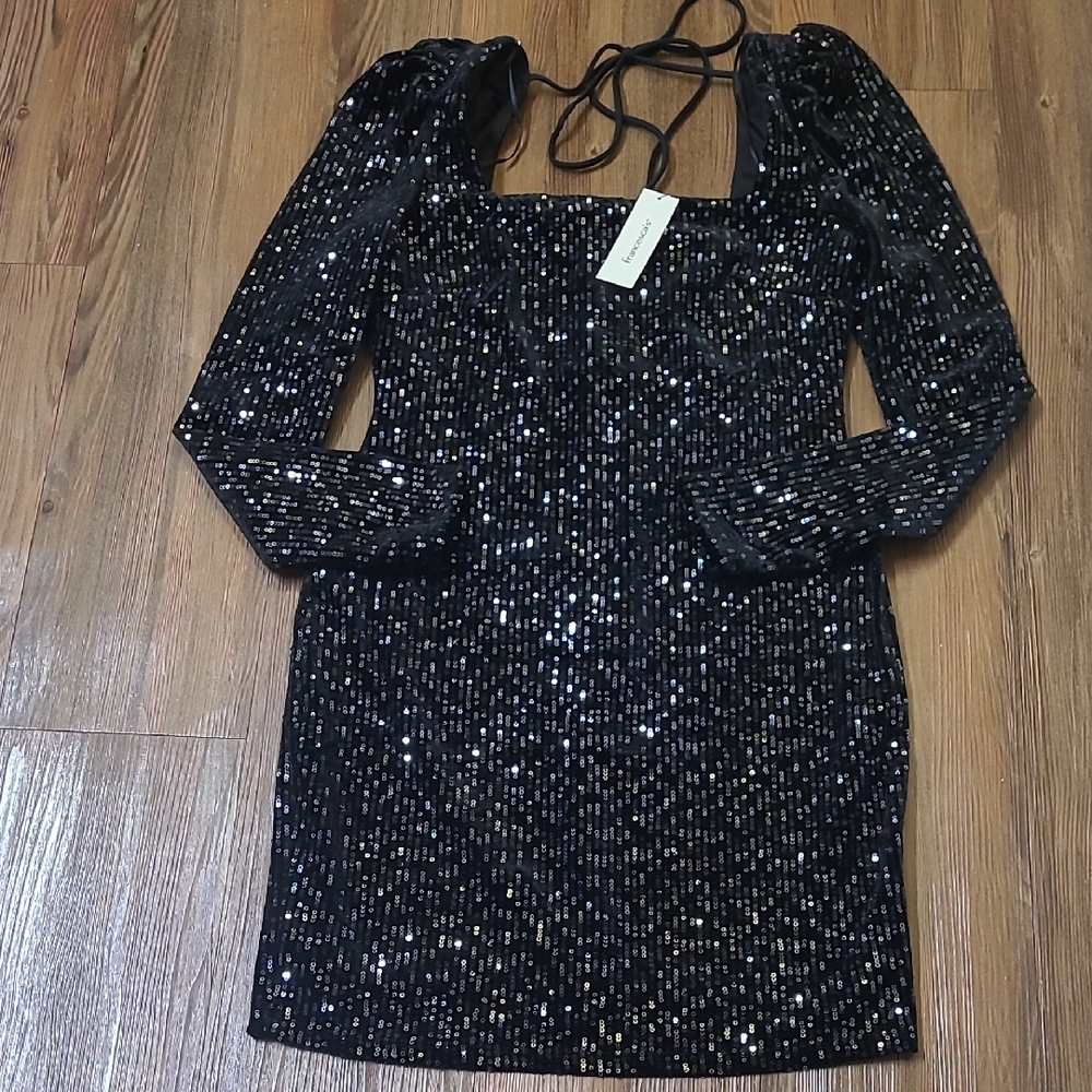 Francesca's Collections Black Sequin Long Sleeve‎ Dress